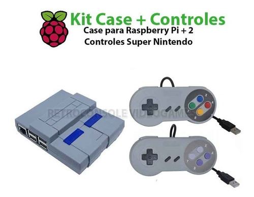 Case Snes Super Nintendo Raspberry Pi3 Em Abs + 2 Controles 