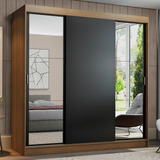 Guarda-roupa Casal Madesa Reno 3 Portas Correr Com Espelhos Cor Rustic/preto 10957k2e