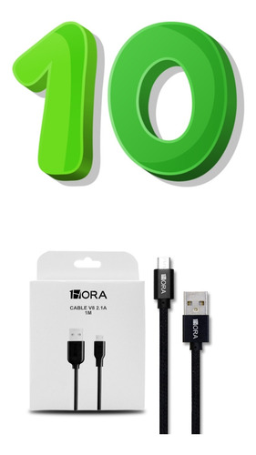 Kit 10 Piezas Cable Usb V8 2.1a 1 Metro Mayoreo 1hora Cab236