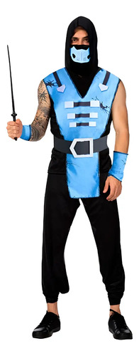 Fantasia Samurai Adulta Masculina Roupa Ninja Azul + Mascara