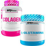 Colágeno Hidrolisado Pote 100 Capsulas + Glutamina Pura 300g Sabor Natural