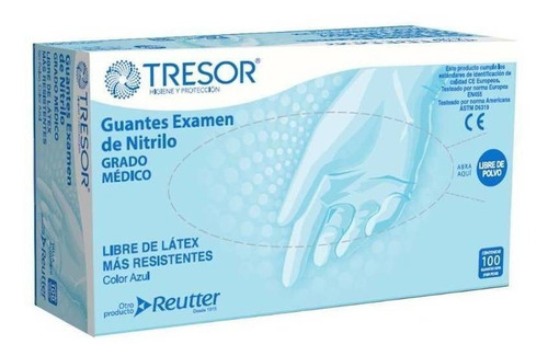 Guantes Descartables Antideslizantes Tresor Examinación Color Azul Celeste Talle M De Nitrilo X 100 Unidades