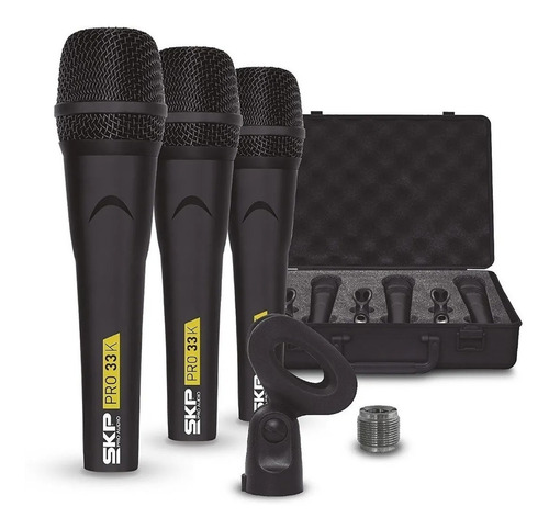 Microfono Dinamico Profesional Skp Pro 33k Set X3 Valija