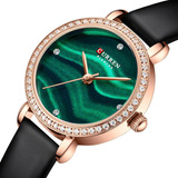 Relojes Elegantes De Cuero Y Cuarzo Con Diamantes Curren