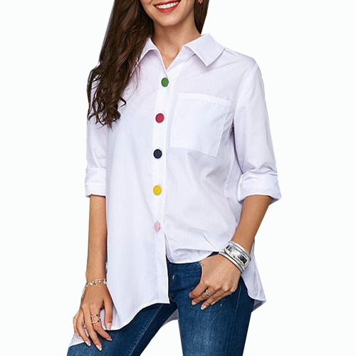 Blusa Mujer Moda Manga Larga, Botones De Colores