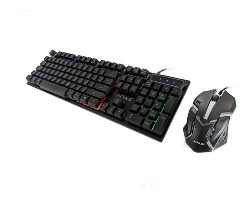 Kit Mouse Teclado Aoas Retroiluminado Plug & Play M-300