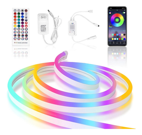 Tiras De Led Luz De Neón Rgb 5m Ip68 App Bluetooth + Control