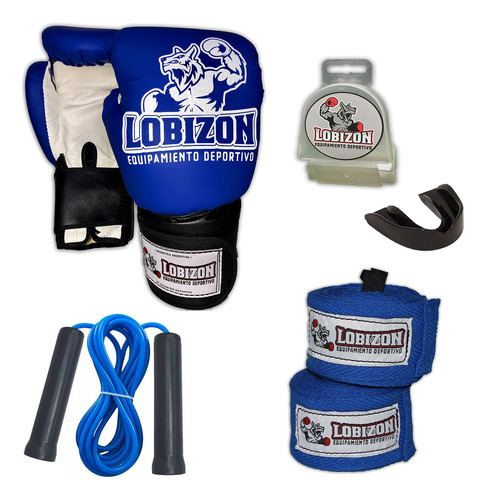 Kit Guantes + Bucal Simple + Soga Pvc + Vendas 3,5mts Boxeo