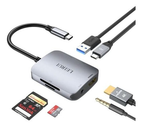 Hub Usb C 6 En 1 Hdmi 4k Pd 100w Conector Audio