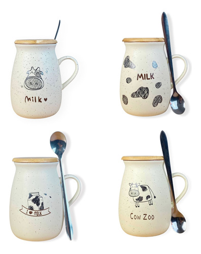 Pack 4 Mugs Premium Tazas Cerámica Colección Café Té Diseños