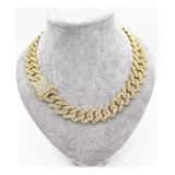 Collar Hombre Cadena Cubana Diamante Oro Plata 20cm