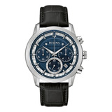 Reloj Bulova Clasicos Sutton 96b420 Para Hombre Ewatch Color De La Correa Negro Color Del Bisel Plateado Color Del Fondo Azul Oscuro