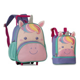 Kit Mochila Rodinha E Lancheira Unicórnio Infantil Escolar 