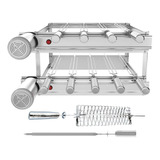 Gira Grill 100% Inox Dupla 9 Espetos Giratórios + Grelha