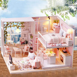 Casa De Muñecas En Miniatura Rosa Con Muebles 124 Led Diy De