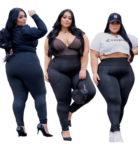 Combo 3 Calças Feminina Plus Size Zíper+bumbum+bolso 