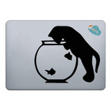 Calcomanía Sticker Vinil Para Laptop Gato Con Pecera Mod2