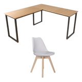 Mesa Em L P/ Escritório Diretor 150cm C/ Cadeira Saarinen