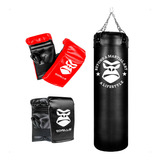  Gorilla Saco Pancada Boxe Cheio 02 Pares De Luvas Bate Saco Cor Preto