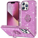 Funda Para iPhone 13 Pro Anillo Brillos Y Glitter Purpura