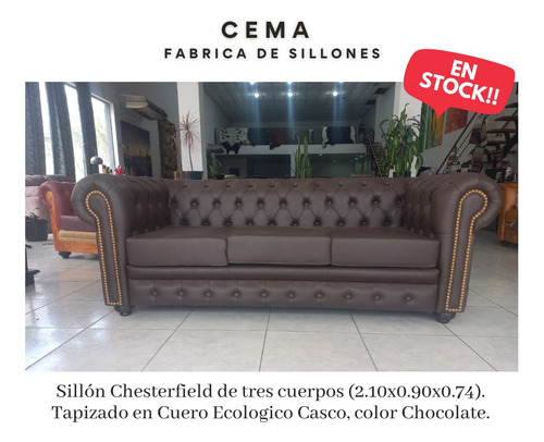 Sillón Chesterfield Cuero Ecológico 3 Cuerpos Cema