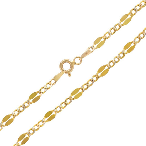 Pulsera Oro 10k Figaro Remache Cubana Diamantada 3mm 18cm