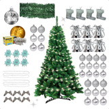 Árvore De Natal De 1,50m 320 Galhos + Kit Prata Decorativo