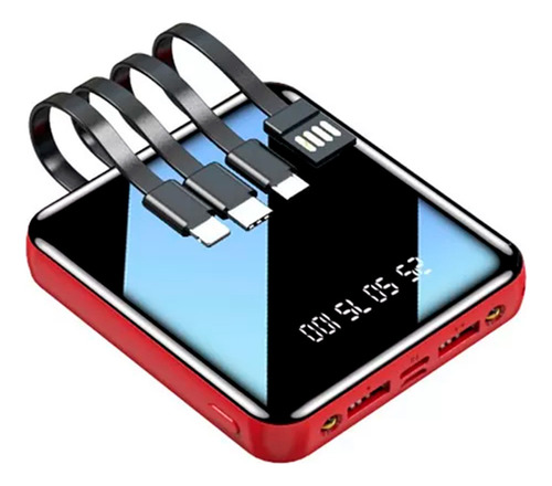 Power Bank Pila Batería Recargable Kimhi Color Rojo Con 4 Cables, 2 Puertos Usb Y Display Digital Led De 20,000mah Para Celular Y Tablet