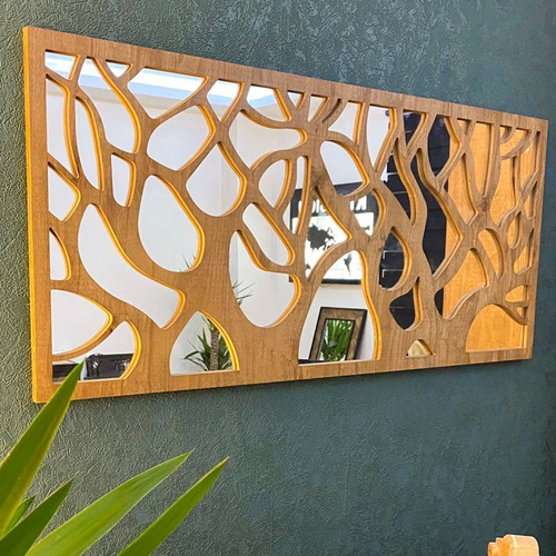 Espejo Decorativo Moderno Árbol Ramas En Madera Elegante