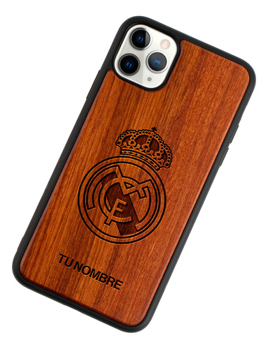 Funda Para iPhone Real Madrid Madera Grabada Tu Nombre