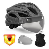 Casco Bicicleta Con Luz Y Gafas Magnéticas, Seguro Y Cómodo