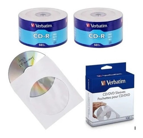 100 Discos Cd-r Verbatim 52x 700mb Con Sobre Papel