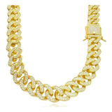 Corrente De Ouro 18k Cuban Link 60cm 15mm Cravejada Banhada