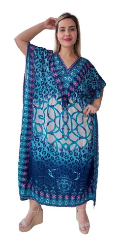 Vestido Kaftan Indiano Longo Estampado Plus Size-cod. 18052b