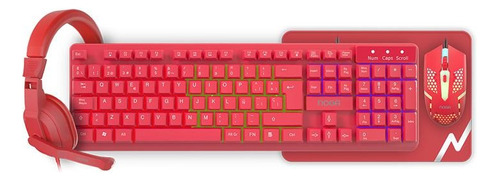 Kit Gamer Teclado Mouse Auricular Pad Noga 4en1 Nkb413 Rojo