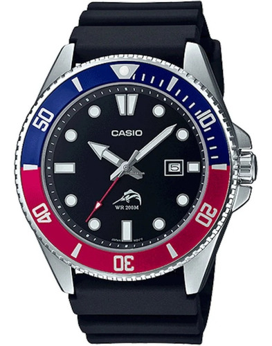 Reloj Casio Marlin Caballero Mdv106b1a2vcf Color De La Correa Negro Color Del Bisel Azul/rojo Color Del Fondo Negro