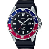 Reloj Casio Malin Caballero Mdv106b1a2vcf Color De La Correa Negro Color Del Bisel Azul/rojo Color Del Fondo Negro