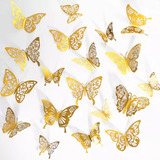 144 Piezas Mariposas Decorativas 3d Pared Dorado Metalicos H