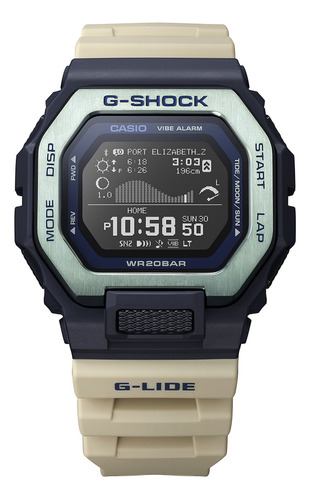 Pulseira De Relógio Unissex Casio Gbx-100tt-2dr G-shock Cor Da Moldura: Bege, Cor De Fundo Azul, Cor De Fundo Azul