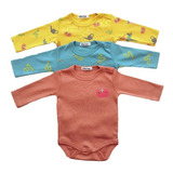 Set Tres Bodys Estampados De Huertas Niño Algodon 