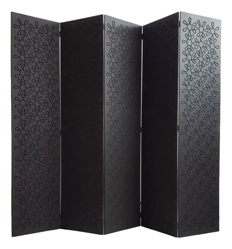 Biombo 4 Folhas Mdf 9 Mm Decoração Mod 23 Preto Gravado