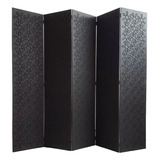 Biombo 4 Folhas Mdf 9 Mm Decoração Mod 23 Preto Gravado