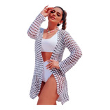 Saída De Praia Piscina Verão Kimono Banho Moda Saida Tricô