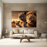 Quadro Família De Leão Leões Filhote 160x100 Decorativo Sala