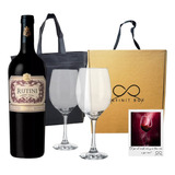 Box Regalo Empresarial Vino Rutini C Malbec + 2 Copas Vidrio