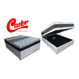 Cama Box Baú Casal + Colchão Casal Castor Class Bonnel Cor Corino Branco