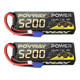 2 Baterias Lipo 7.4v 5200mah 80c 2s Ec3 Plug Povway