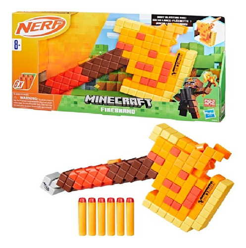 Nerf Minecraft Firebrand- Hacha 6 Dardos- Hasbro 8954
