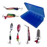 Set Cucharas Señuelo Metálicas Pesca Sur Con Organizador X6u