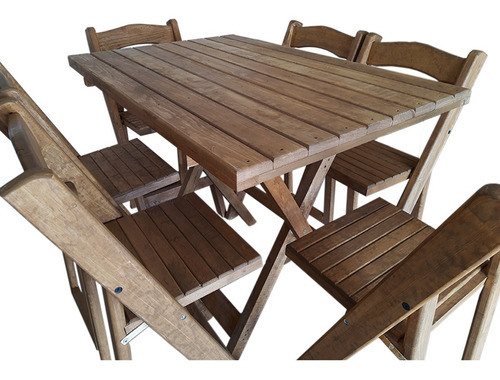 Muebles Mesa O Comedor Alto Para Jardín Plegable Madera  6p